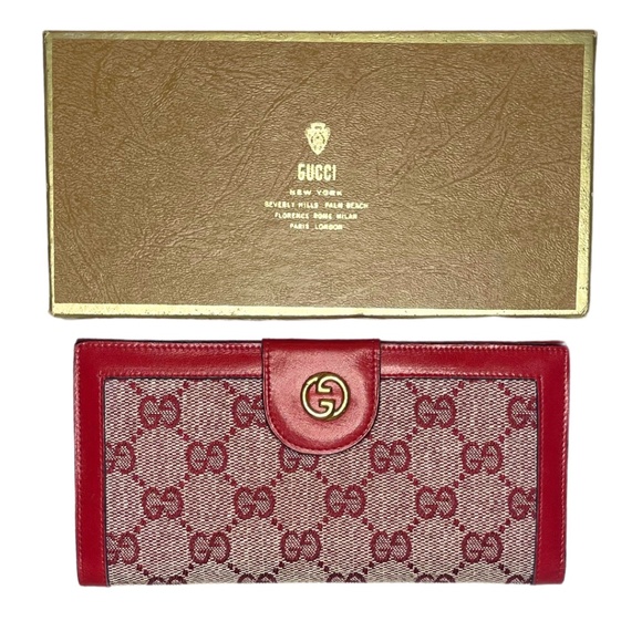 Gucci Handbags - Gucci Vintage 1974 Red GG Signature Canvas + Leather Long Wallet *NIB*